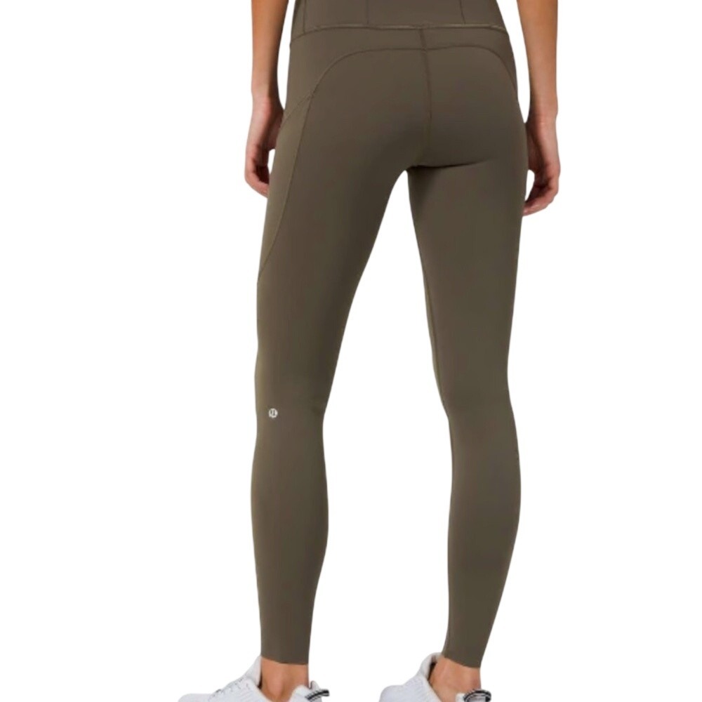Lululemon Fast and Free High-Rise Tight Leggings 25 Size 12 Olive Green Pockets